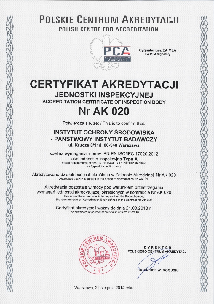 Certyfikat Akredytacji AK 020