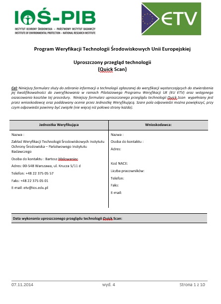 ETV Formularz Quick scan